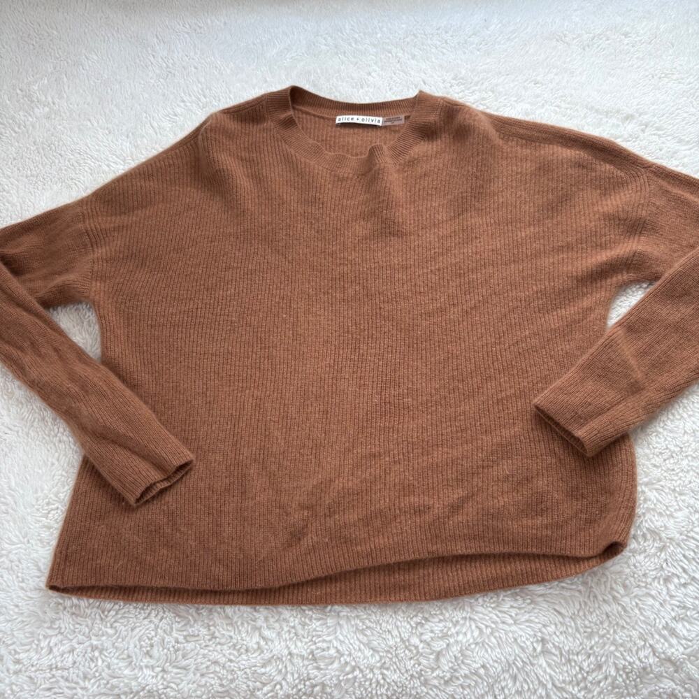 Alice +Olivia Caprice Crewneck Cashmere Sweater S Brown Teacher Office Preppy
